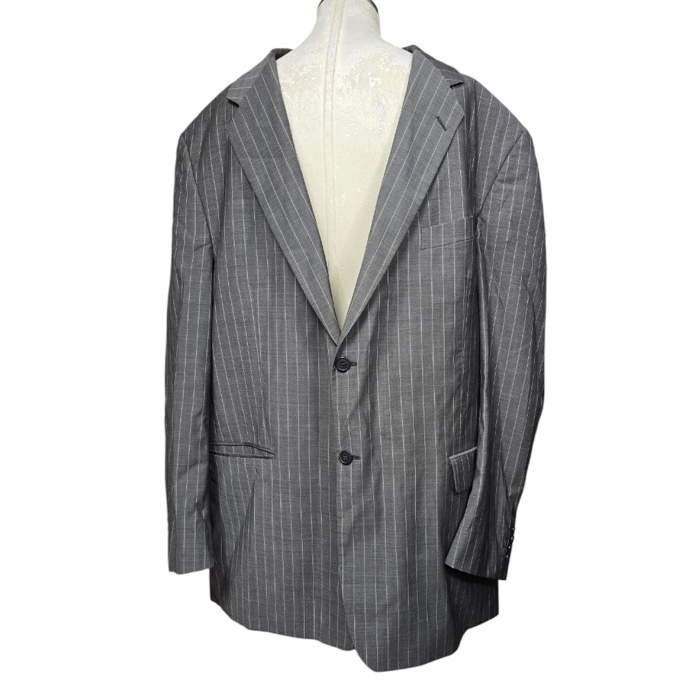 Adolfo Gray White Striped 2 Button Down Men's Suit Blazer 53